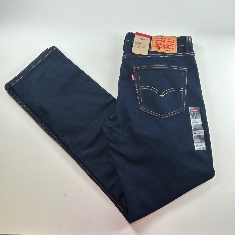 Levis 511 Men's 34x32 Slim Fit Jeans Dark Indigo Modern Wash Stretch Denim NEW